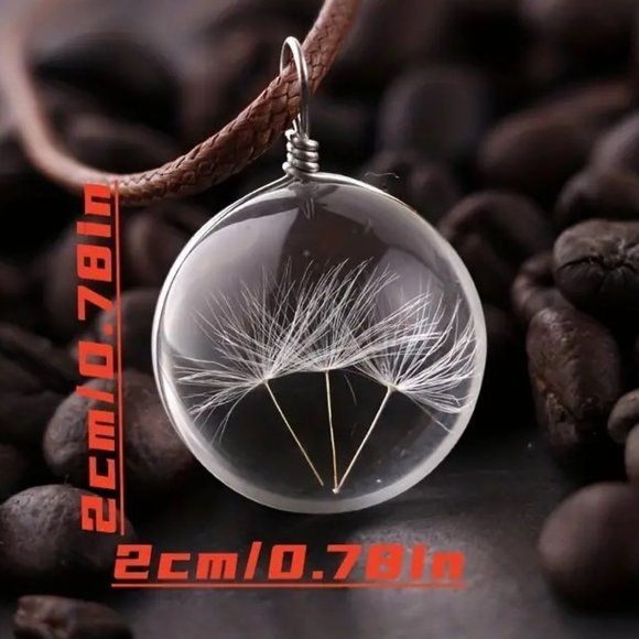 Necklace Dandelion Wish 3D Dome Pendant Leather Rope seeds luck Trendy Stylish - Picture 3 of 3